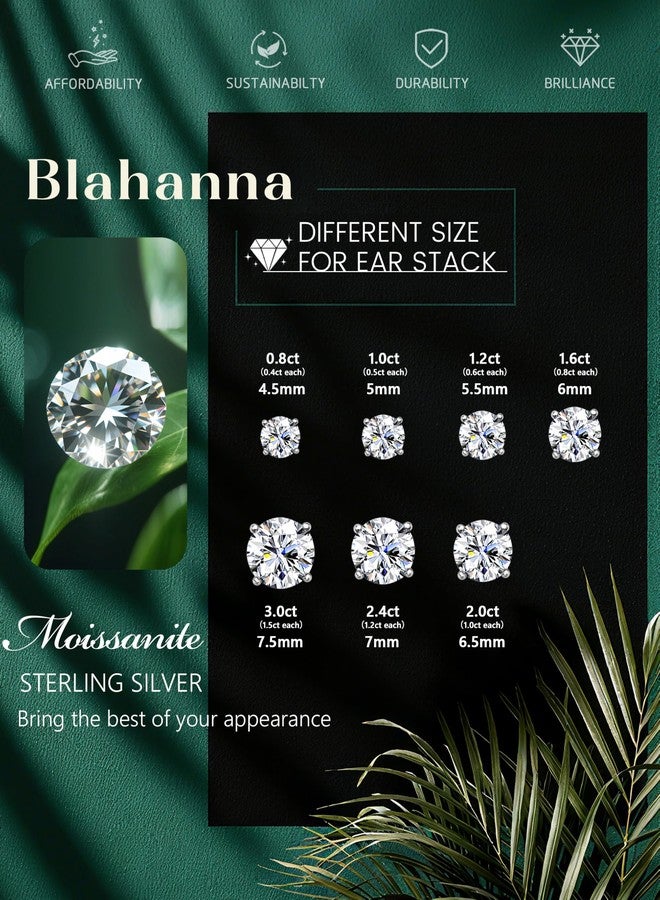 Blahanna أقراط مرصعة بحجر المويسانايت، مطلية بالذهب الأبيض عيار 18 قيراطًا، بقطع دائري لامع، مصنوعة من الفضة الإسترليني عيار 925، مضادة للحساسية، مجوهرات رقيقة من المويسانايت مناسبة للأذن الحساسة، لون D، نقاء VVS1، للنساء والرجال، 0.8-3 قيراط - Image 5